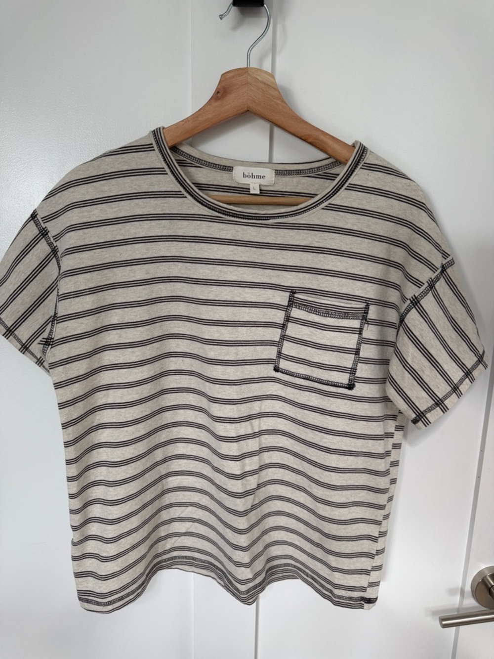 bohme Cream and Black Striped Short Sleeve Tee